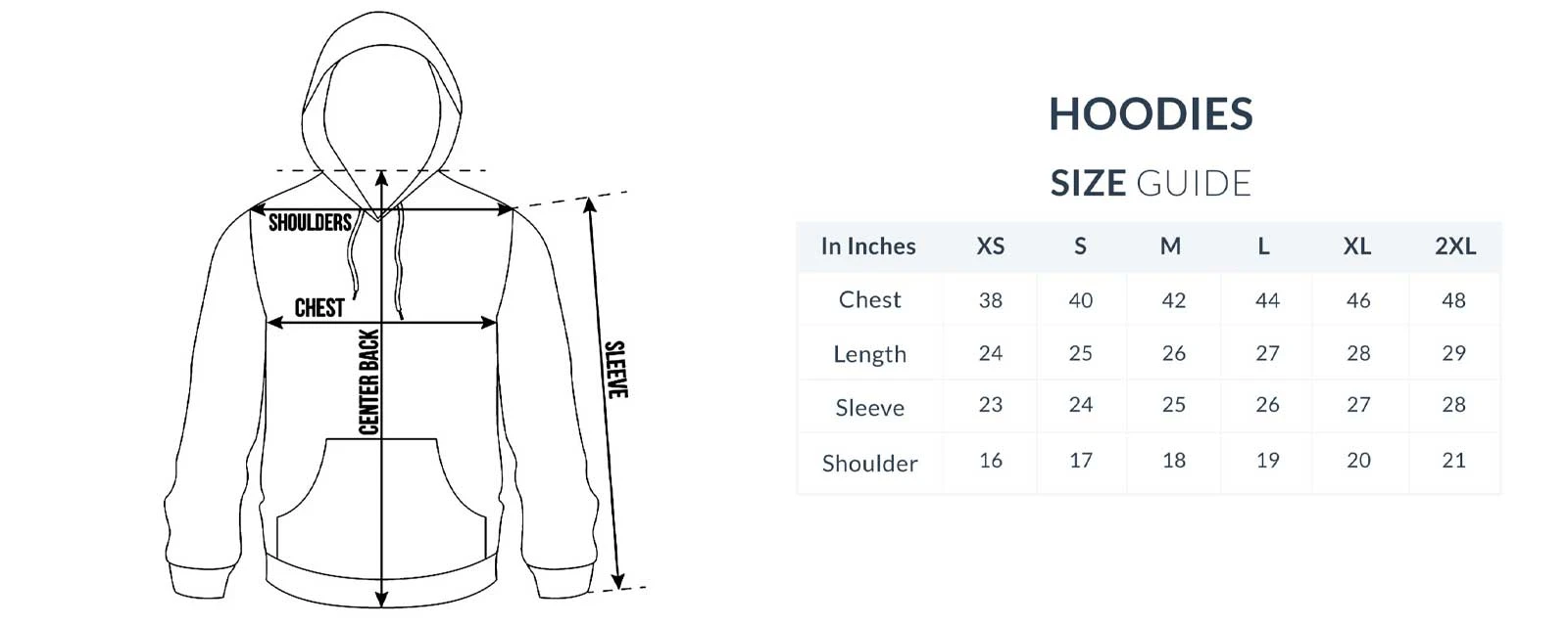 Hoodies Size Guide
