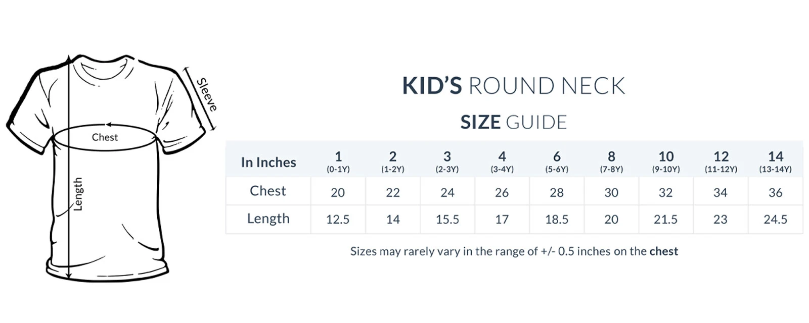 Kid's Round Neck Size Guide