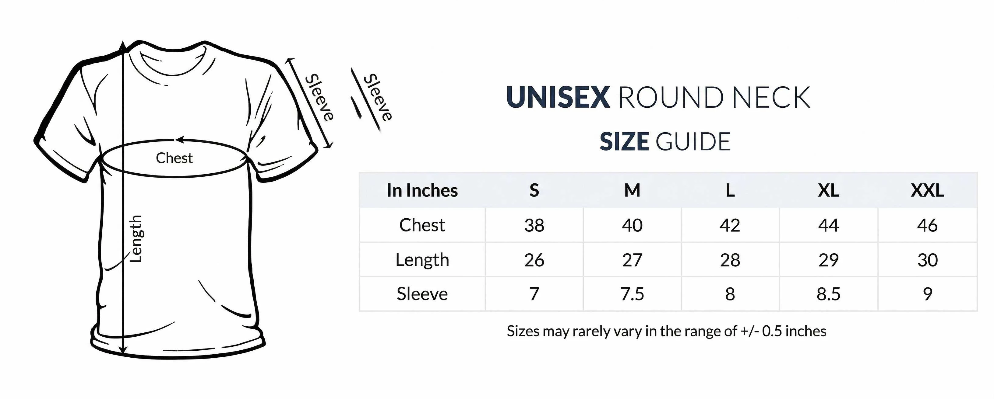 Unisex Round Neck Size Guide